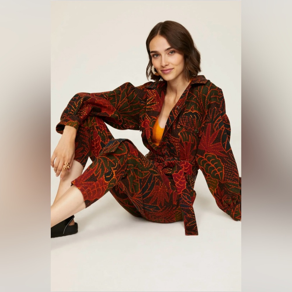 NWT FARM Rio Black Rainforest Tropical Bright Leaf Leaves Canvas Jumpsuit M